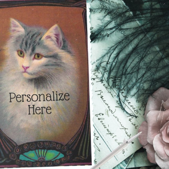 Vintage cat illustration art nouveau elegant rectangular sticker (Creator Uploaded)