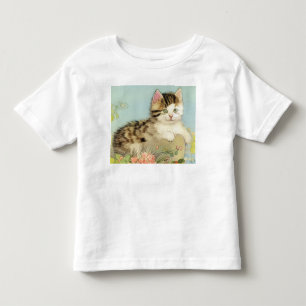 Vintage Cat Illustration with Pink Flowers Toddler T-Shirt