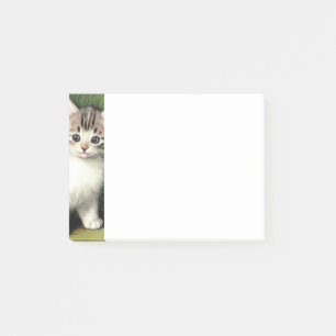 Vintage Cat Illustration with Red Flowers Post-it Notes