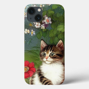 Vintage Cat Illustration with Spring Flowers iPhone 13 Case
