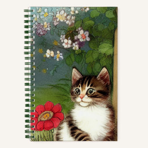 Vintage Cat Illustration with Spring Flowers Notebook