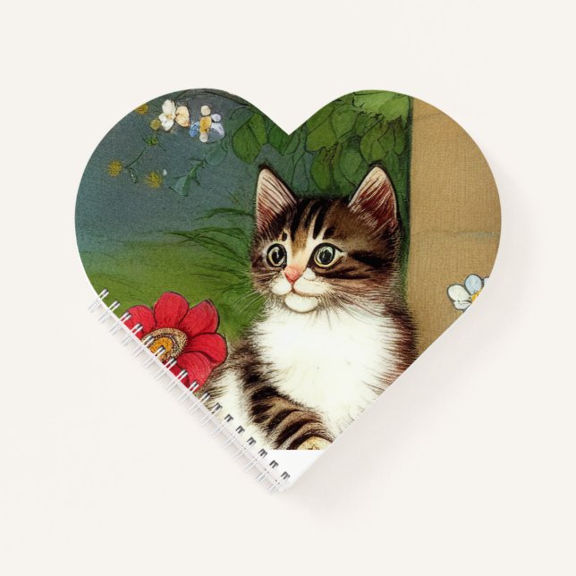 Vintage Cat Illustration with Spring Flowers Notebook (Front)