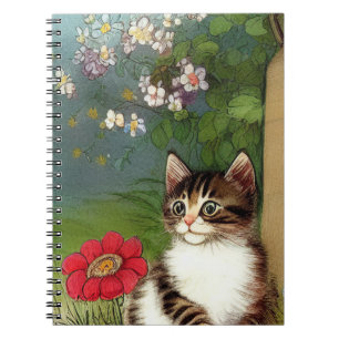 Vintage Cat Illustration with Spring Flowers Notebook