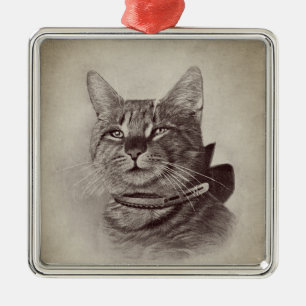 Vintage Cat in a Collar Metal Tree Decoration