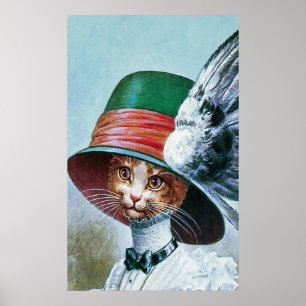 Vintage Cat in Hat Poster Print