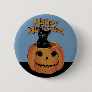 Vintage Cat in Jack'o'Lantern 6 Cm Round Badge
