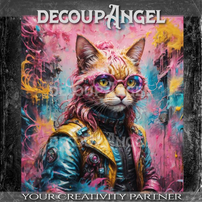 Vintage Cat in Neon Colours Decoupage Tissue Paper (Creator Uploaded)