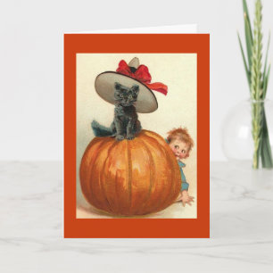 Vintage Cat in Pumpkin Card