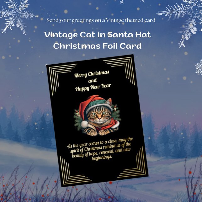 Vintage Cat in Santa Hat Christmas Foil Card (Creator Uploaded)
