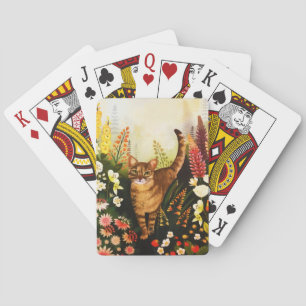Vintage Cat In The Blooming Garden Watercolor Playing Cards