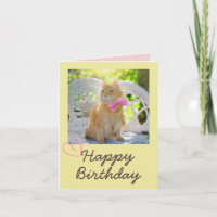 Vintage Cat in the Ribbon and Happy Birthday 