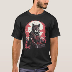 Vintage Cat Japanese Samurai Cherry Blossom T-Shirt