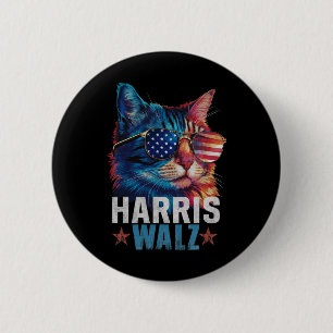 Vintage Cat Kamala Harris Tim Wheimer Usa Flag Sun 6 Cm Round Badge