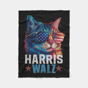 Vintage Cat Kamala Harris Tim Wheimer Usa Flag Sun Fleece Blanket