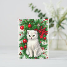 Vintage Cat Kitten Christmas Card
