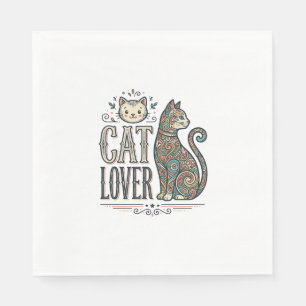 Vintage Cat Lover Engraving Style Graphic Shirt_1 Napkin