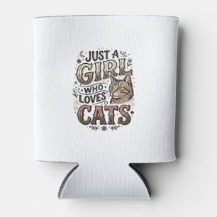 Vintage Cat Lover Girl Typography Design_1 Can Cooler