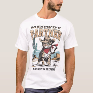 Vintage Cat Meowdy Partner Cowboy Gifts For Men Wo T-Shirt