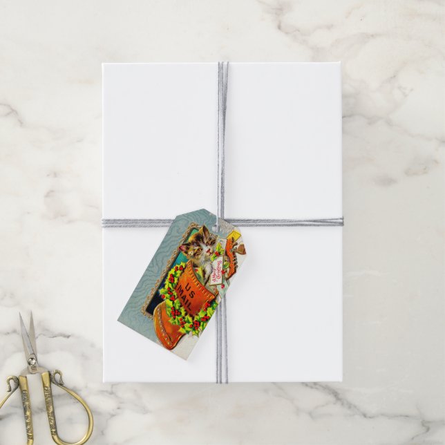 Vintage Cat Merry Christmas Gift Tags (With Twine)