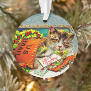Vintage Cat Merry Christmas Ornament