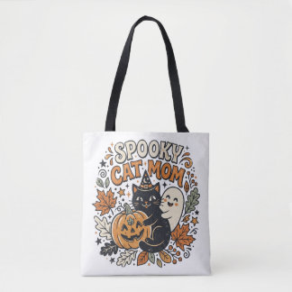 Vintage Cat Mum Halloween Graphic Tote Bag