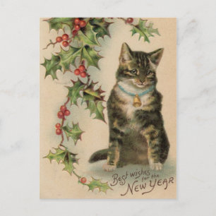 Vintage Cat New Year Christmas Post Card