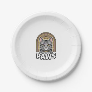 Vintage Cat Paws Engraving Style Graphic Design_1 Paper Plate