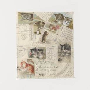 Vintage Cat Postcard French Kittens Tapestry