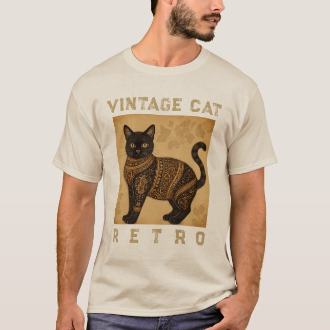 Vintage Cat Retro, Antique Style T-Shirt (Front)