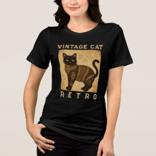 Vintage Cat Retro, Antique Style Tri-Blend Shirt