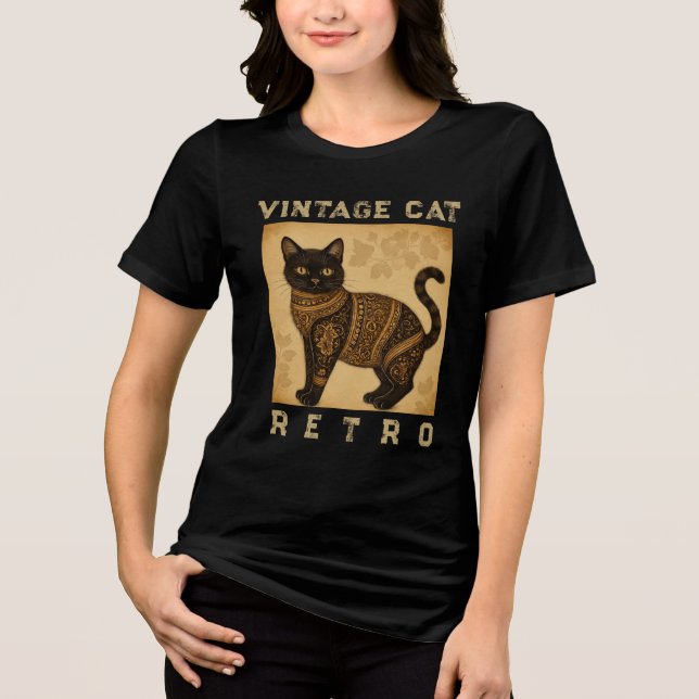 Vintage Cat Retro, Antique Style Tri-Blend Shirt (Front)