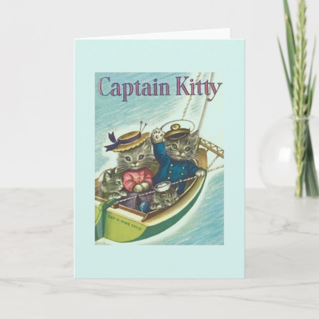 Vintage Cat Sailing Note Card (Front)