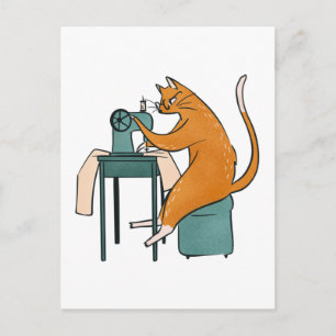 Vintage Cat Sewing Postcard