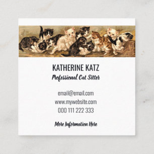 Vintage Cat Sitters Professional Template Square Business Card