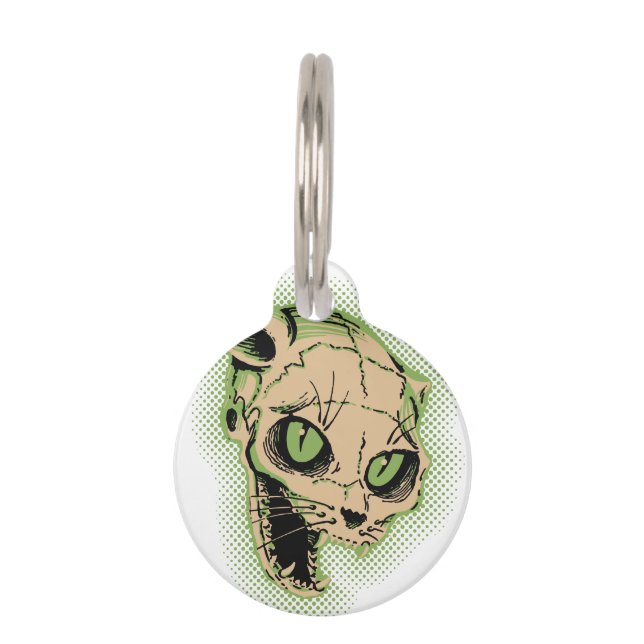 Vintage Cat Skull Pet Tag (Front)