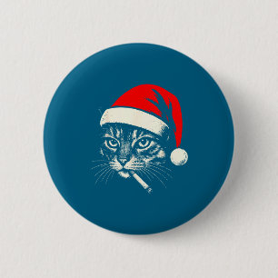 Vintage Cat Smoking Cigarette Christmas Cat Santa 6 Cm Round Badge