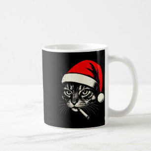 Vintage Cat Smoking Cigarette Christmas Cat Santa Coffee Mug