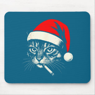 Vintage Cat Smoking Cigarette Christmas Cat Santa Mouse Pad
