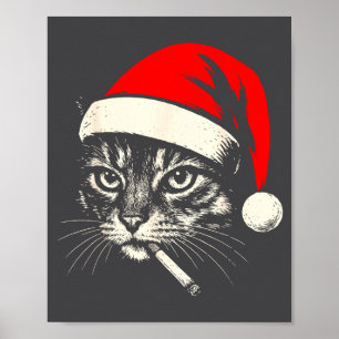 Vintage Cat Smoking Cigarette Christmas Cat Santa  Poster