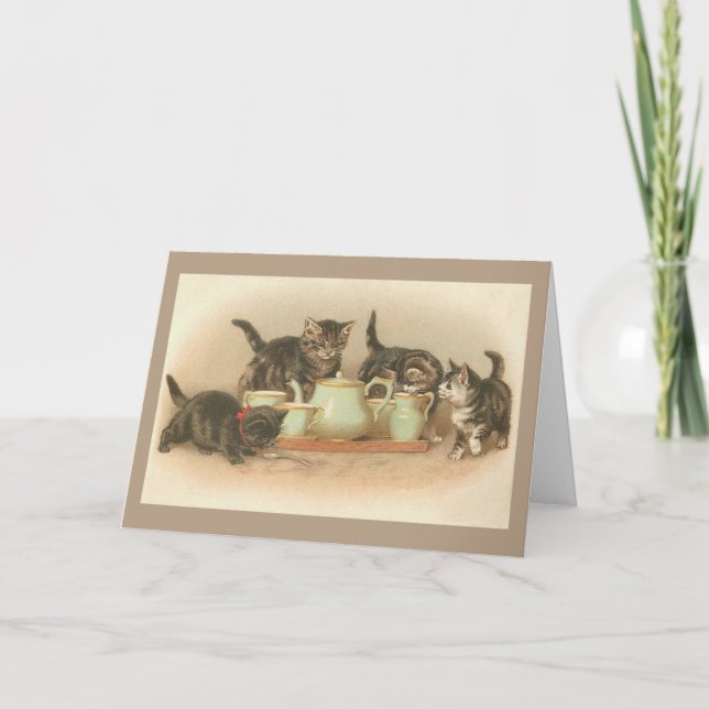 Vintage Cat Tea Party Note Card (Front)