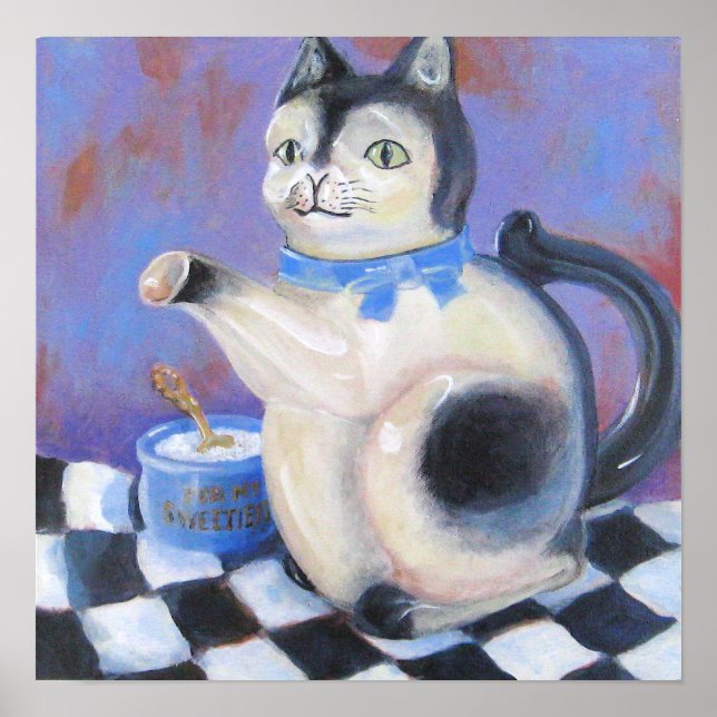 Vintage Cat Teapot Poster (Front)