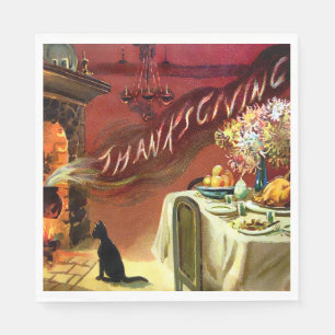 Vintage Cat Thanksgiving Napkin