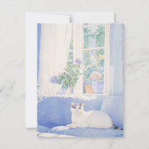 Vintage Cat Watercolor Painting Postcard