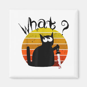 Vintage Cat What Halloween Murderous Black Cat Wit Magnet
