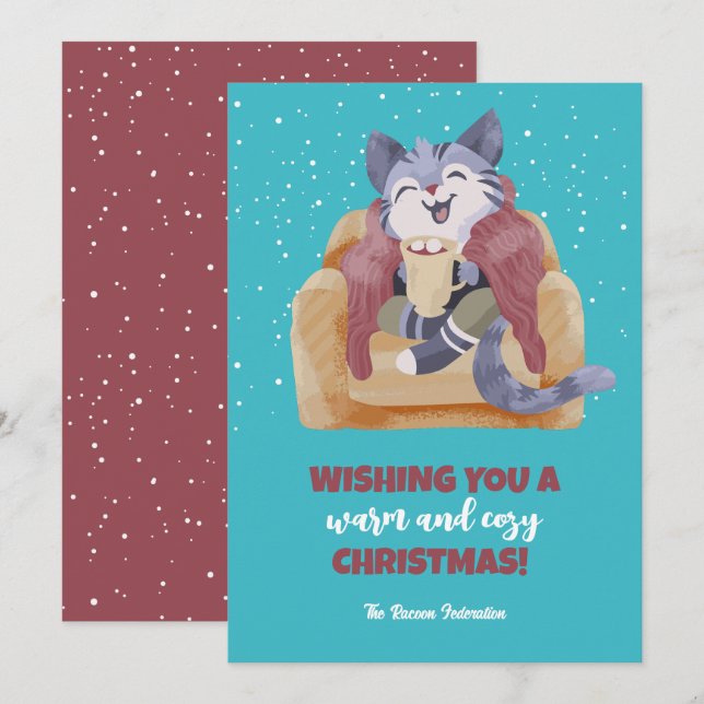 Vintage Cat Winter Holiday Merry Christmas Card (Front/Back)