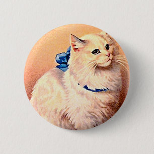 Vintage Cat with Blue Bow 6 Cm Round Badge