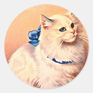 Vintage Cat with Blue Bow Classic Round Sticker