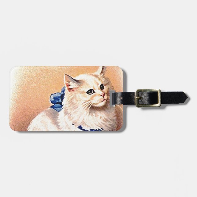 Vintage Cat with Blue Bow Luggage Tag (Front Horizontal)