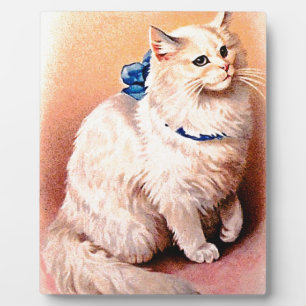 Vintage Cat with Blue Bow Plaque