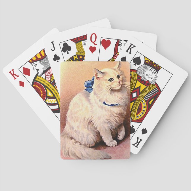 Vintage Cat with Blue Bow Playing Cards (Back)